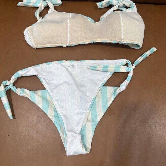 Calzedonia Cobby Blue Stripe Bikini Size Small? See Measurements Adjustable - Picture 9 of 9